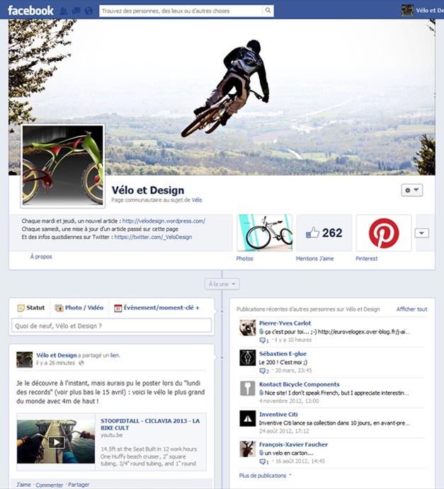 Page Facebook velo design