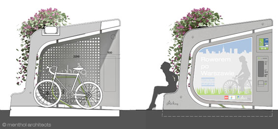 Green bicycle parking pod