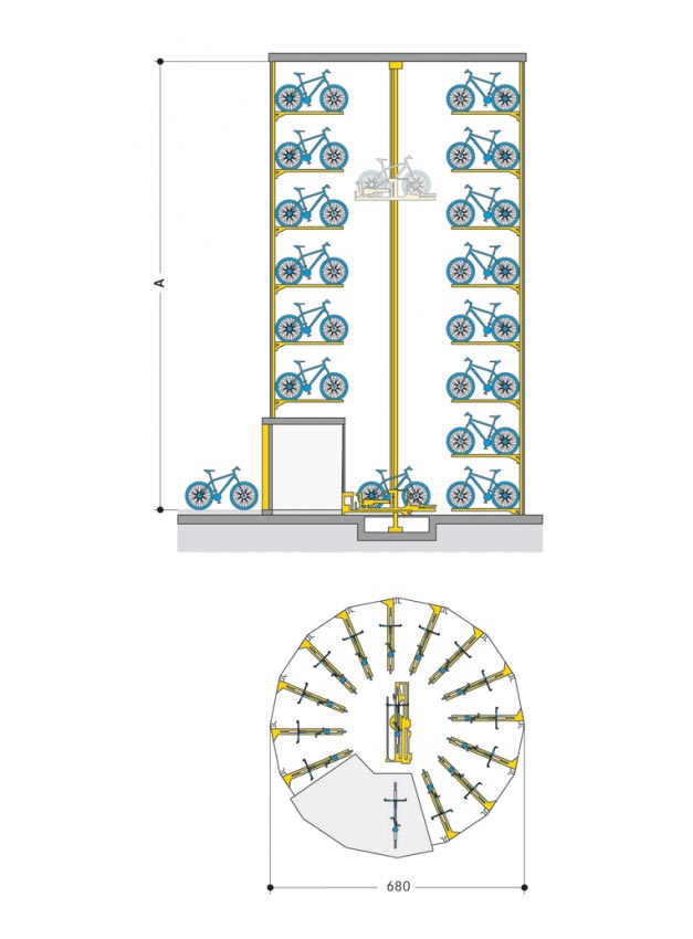 Parking velos vertical en silo