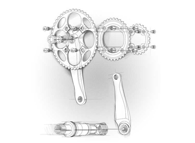 Dessin technique de pedalier de velo