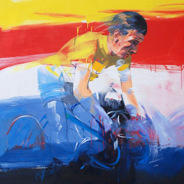 Portrait de cycliste en peinture par Antonio Tamburro